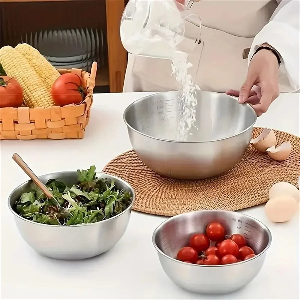 Stainless Steel Mixing Bowl Set with Scale – 1-3 Pcs
