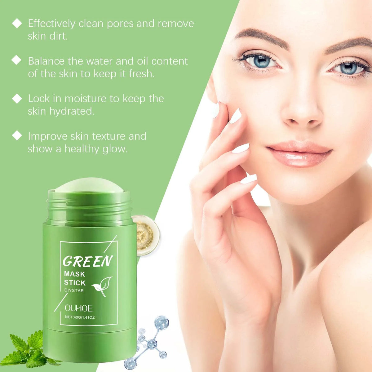 OUHOE Green Tea Solid Face Mask Stick | Pore Cleansing 40g