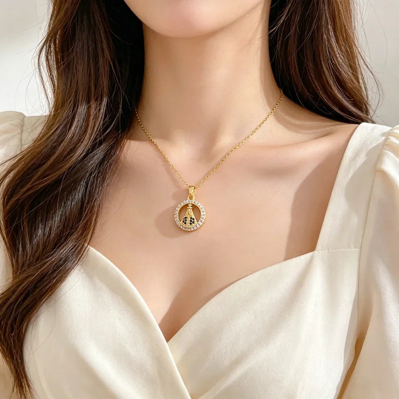 Women's Gold Hoop Pendant Choker Necklace | Stainless Steel