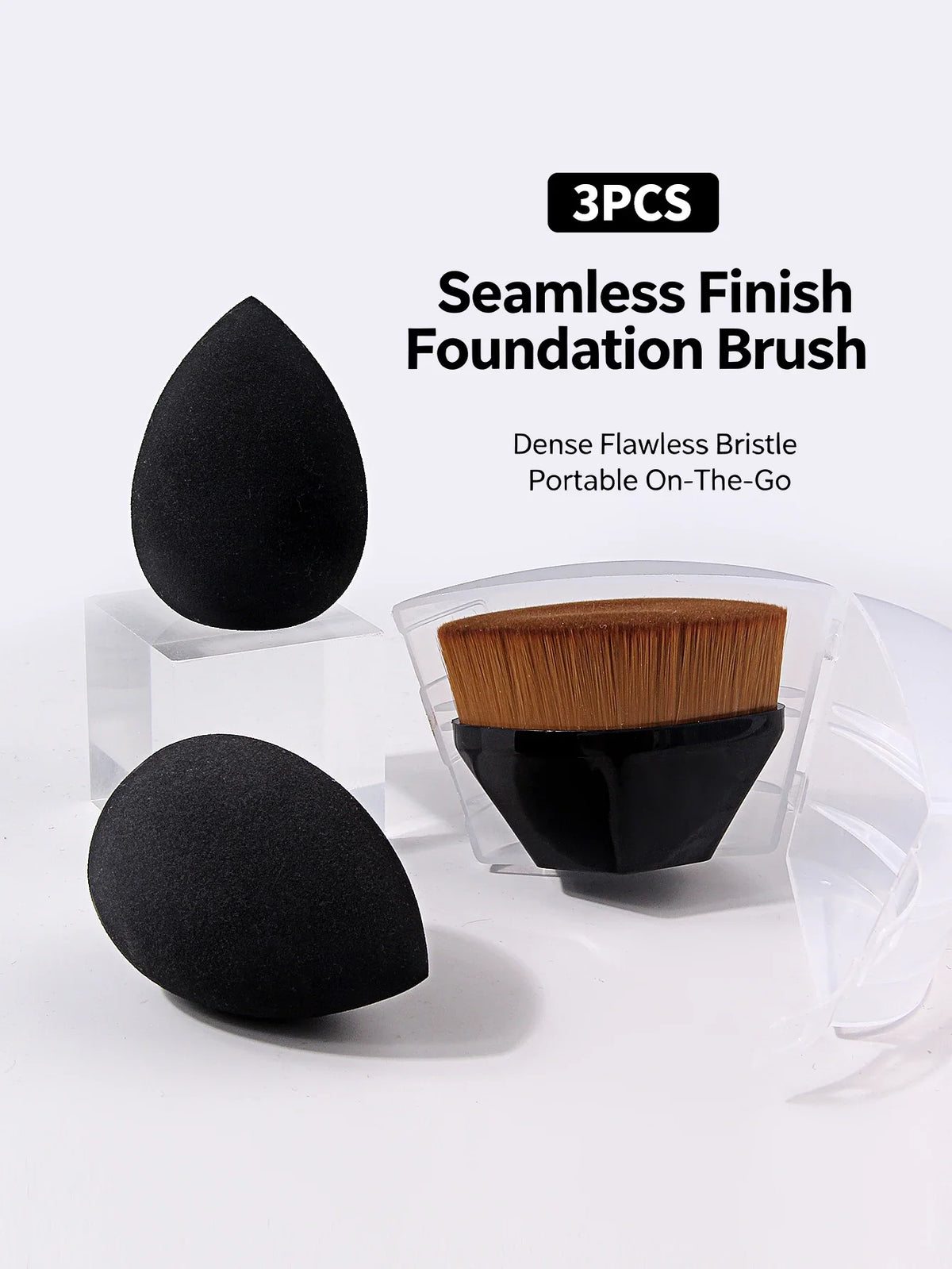 3-Pc Foundation Brush & Sponge Puff Set with Storage Box