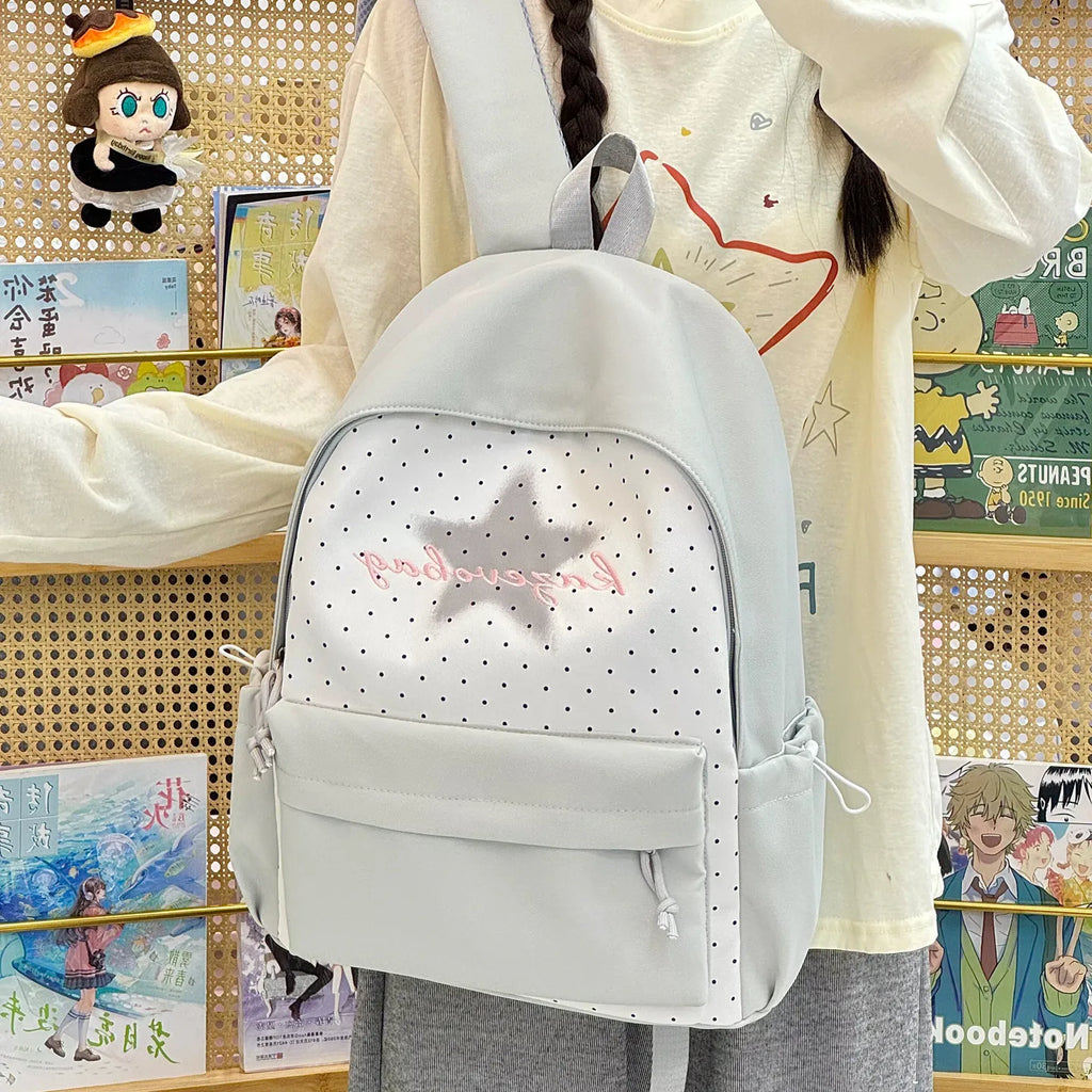 Korean Polka Dot School Backpack for Teen Girls | 20–35L