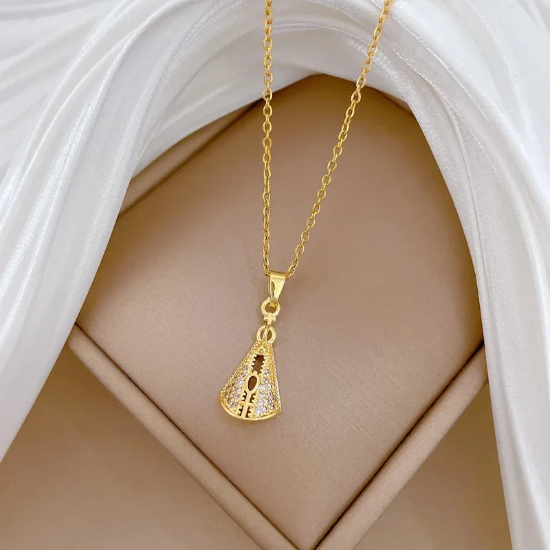Geometric Pendant Necklace Gold Stainless Steel Clavicle Chain