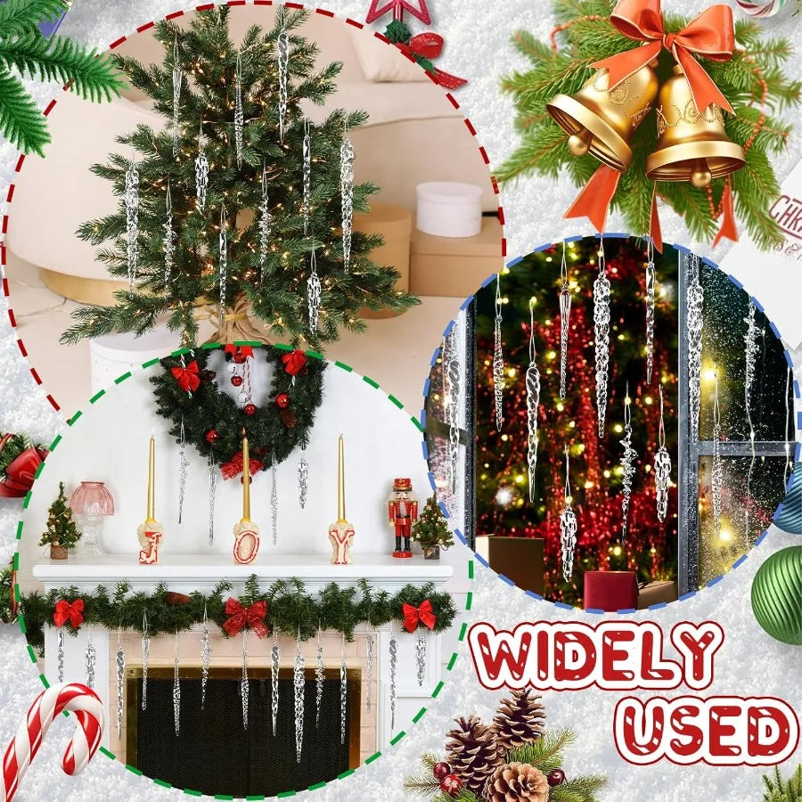 20pcs Clear Acrylic Icicle Ornaments – Christmas Tree Decorations