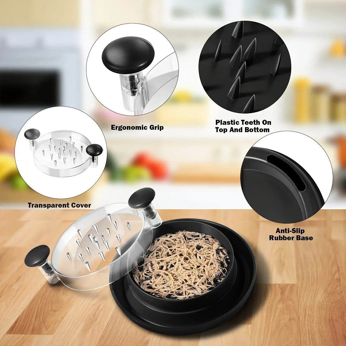 Chicken Shredder with Transparent Cover & Non-Slip Blade