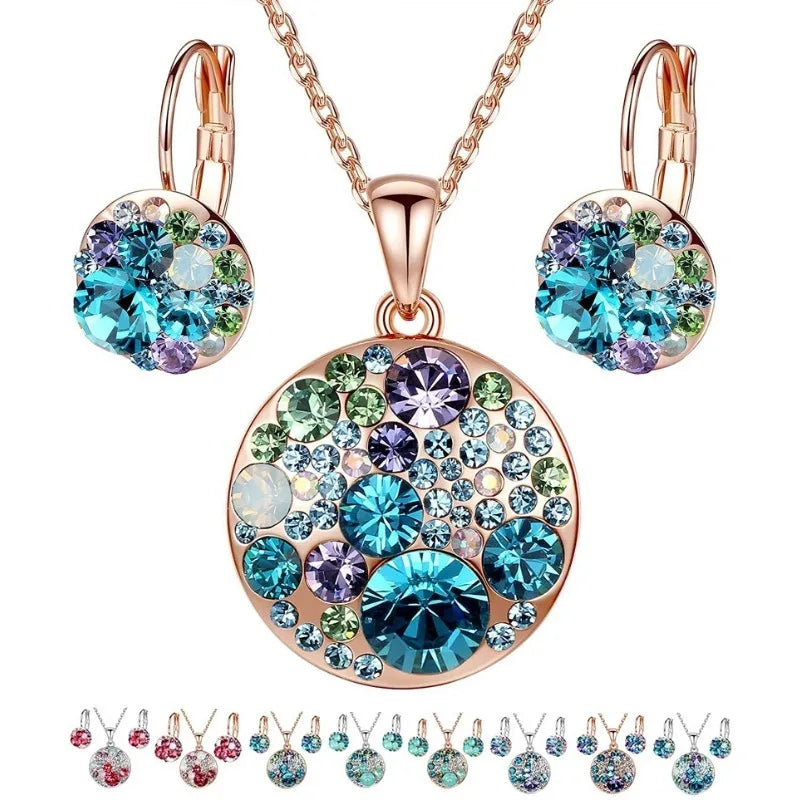 Women's Pendant Necklace & Earring Set – Silver or Rose Gold