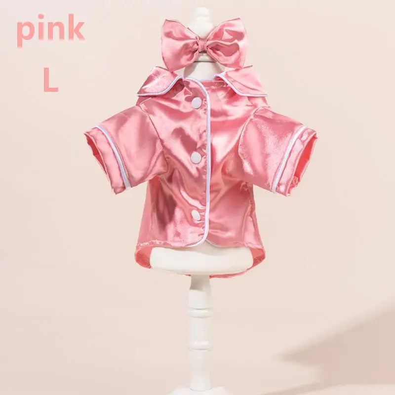 Satin Dog Pajamas Set with Bow Headband | Soft Pet Sleepwear