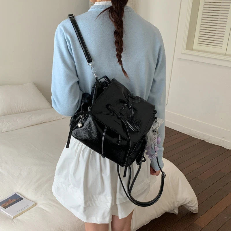 Women's Bow-Tie PU Crossbody Backpack | Multi-Wear Korean Style