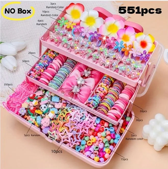 Girls Elastic Floral Bow Hair Bands & Bunny Ear Hair Ties Set