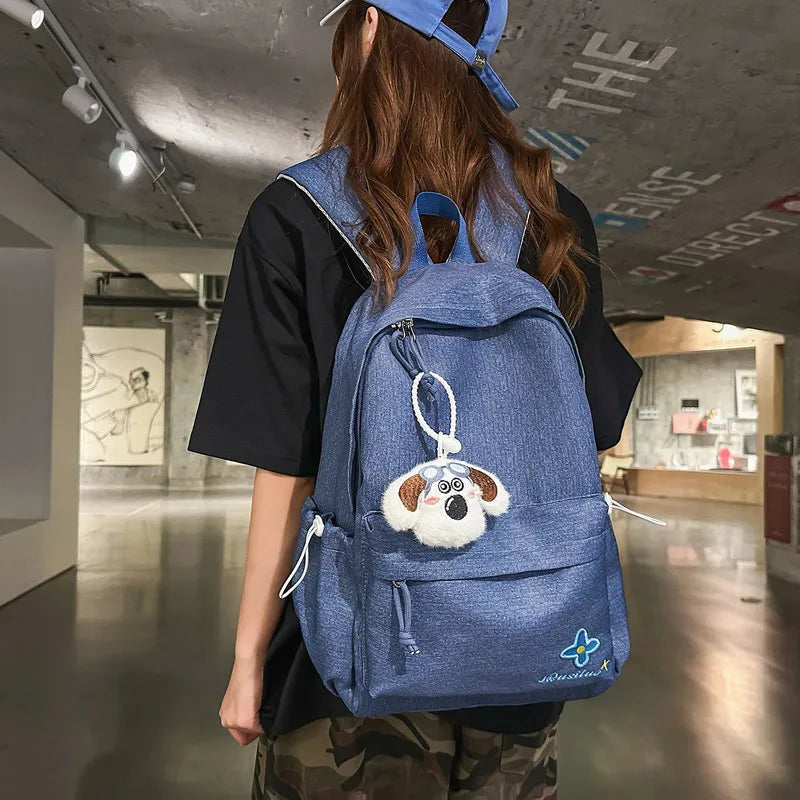 Japanese Snowflake Embroidered Canvas Backpack | Aesthetic Bag