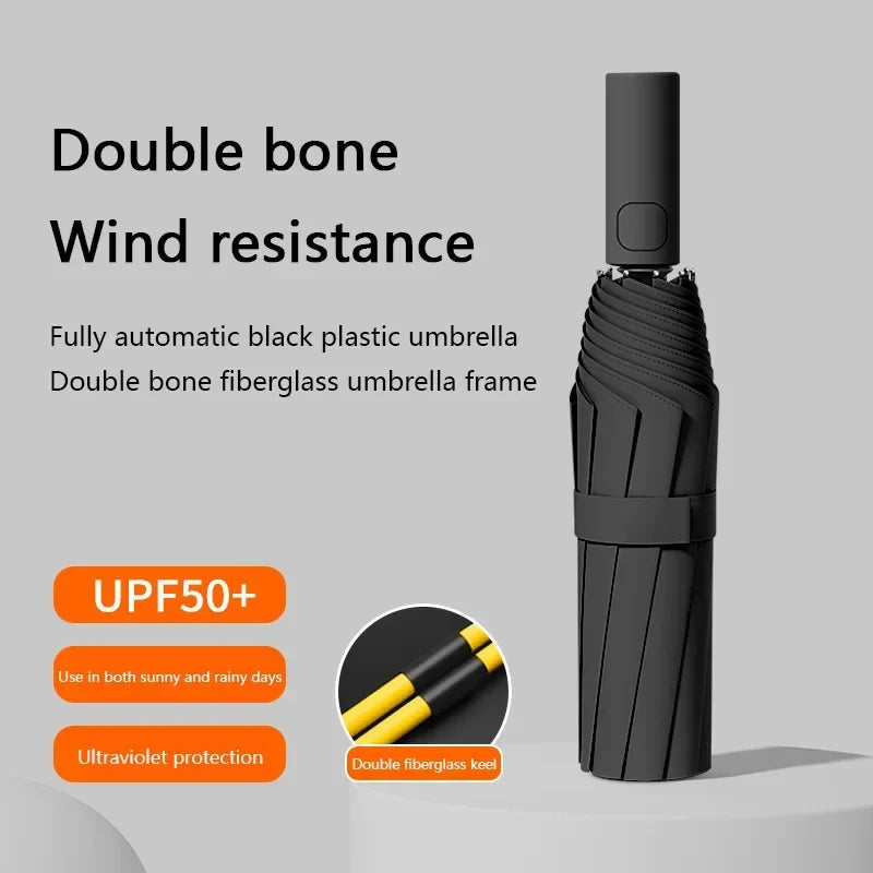 Windproof Auto Folding Umbrella – Compact UV & Rain Cover