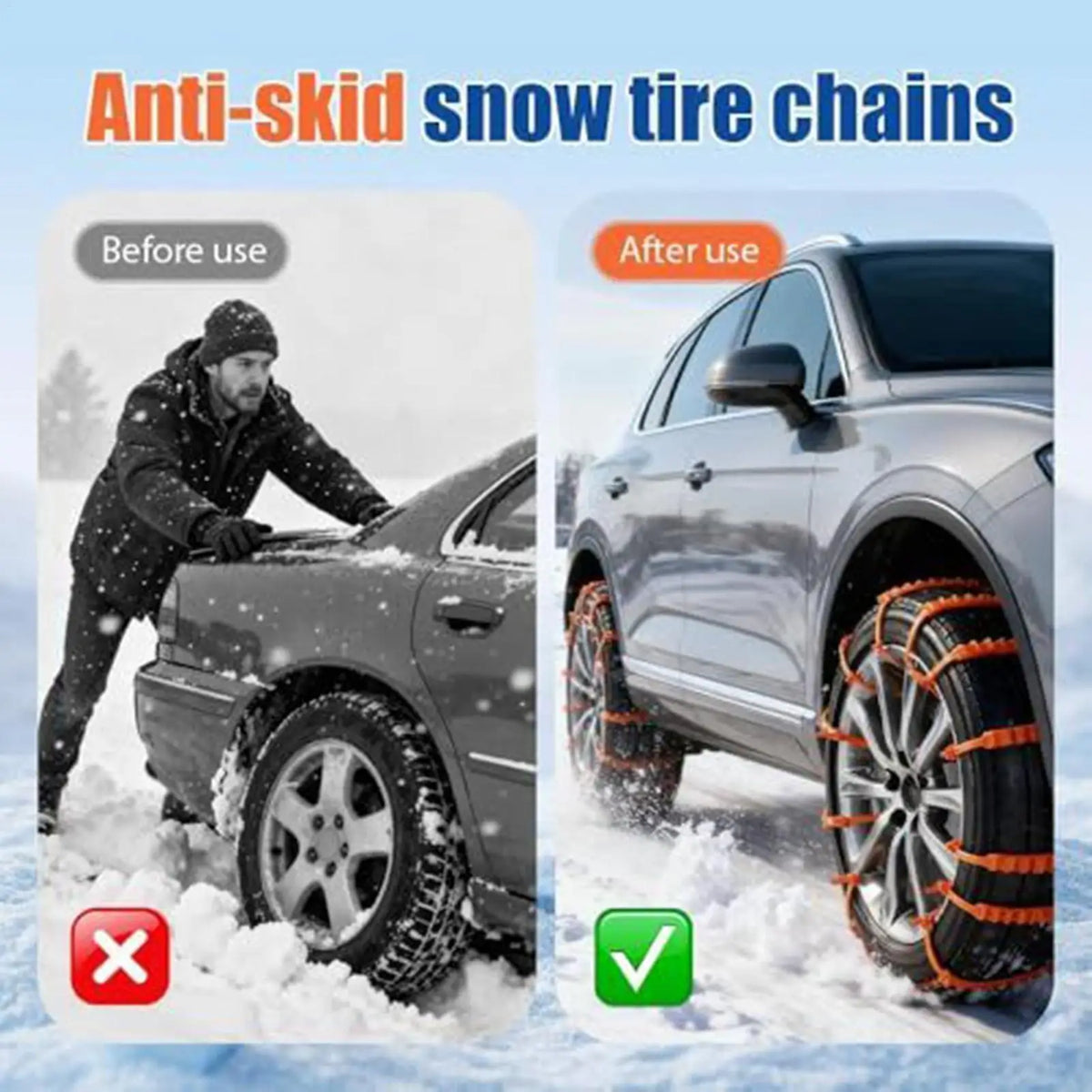 Winter Snow Tire Chains 10-Pack | Anti-Skid Car SUV Truck