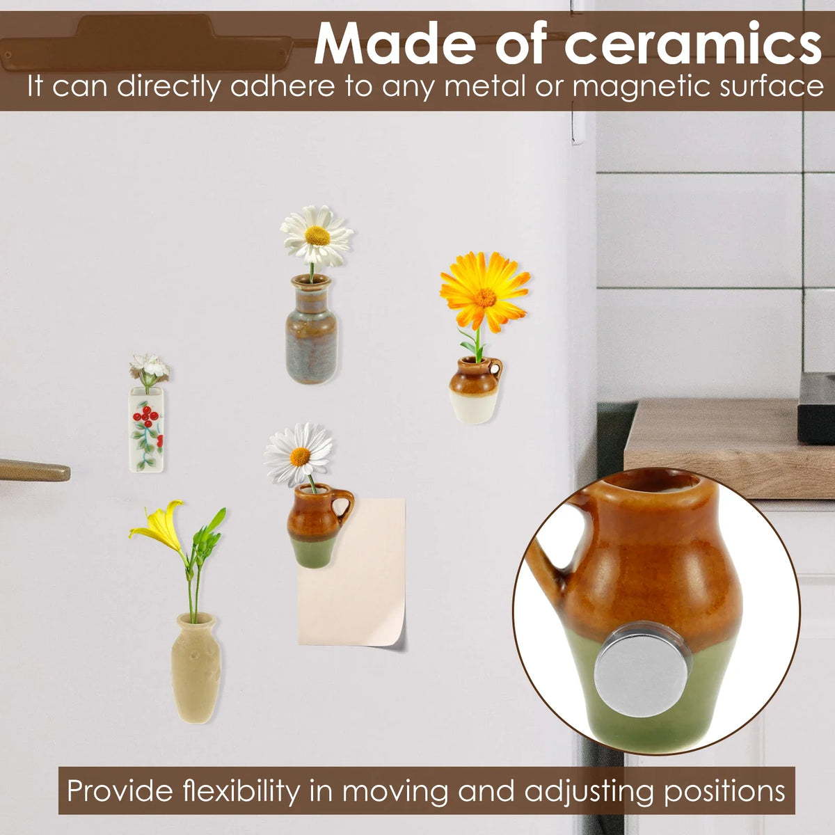 Ceramic Mini Vase Fridge Magnets – 3 or 5 Pcs Plant Décor