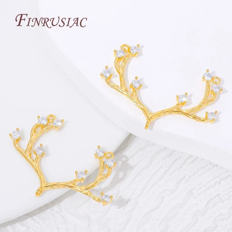 18K Gold Plated Tree Branch Connector Charms | CZ Twig Pendants