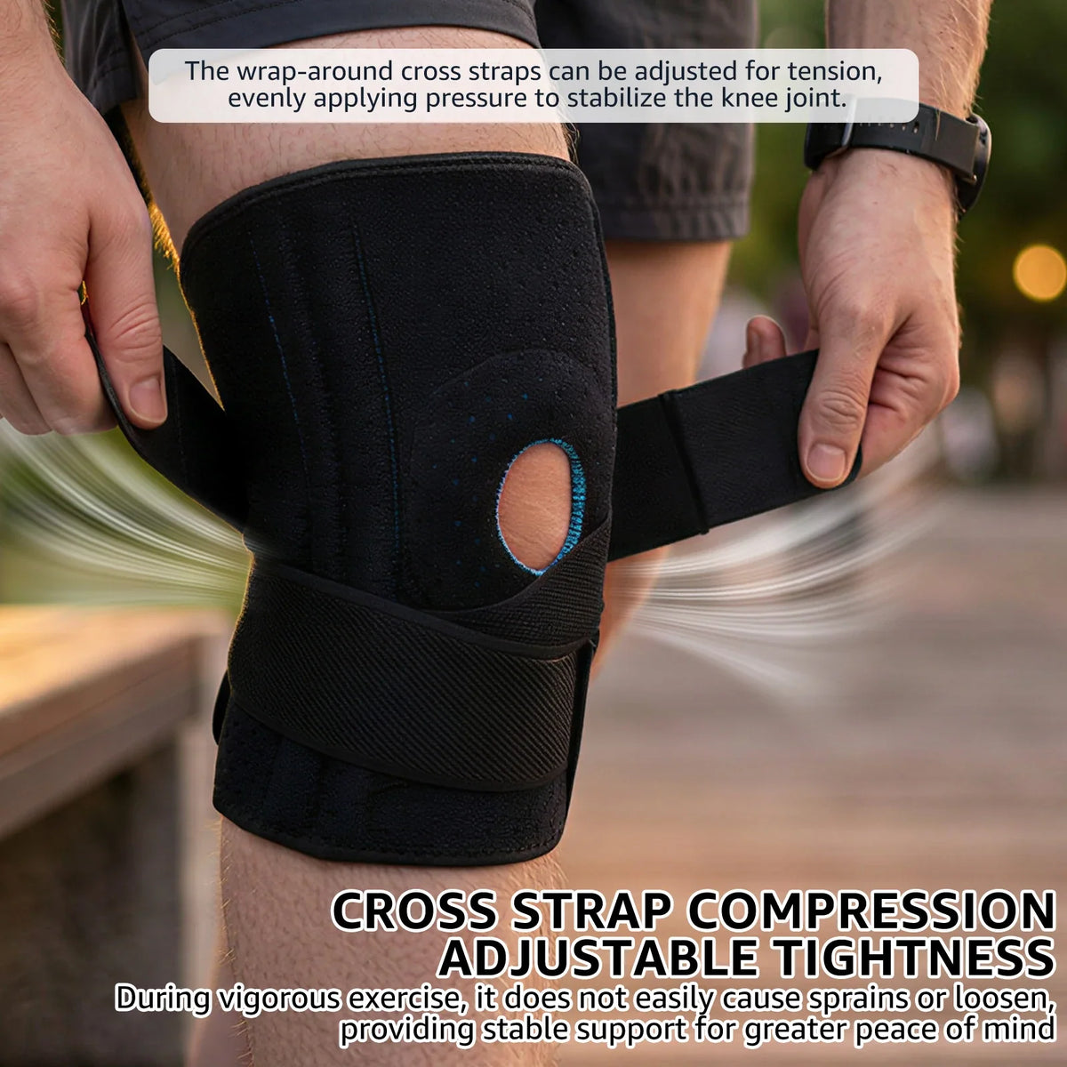 Knee Brace Open Patella Sleeve with Cross Bands & Springs
