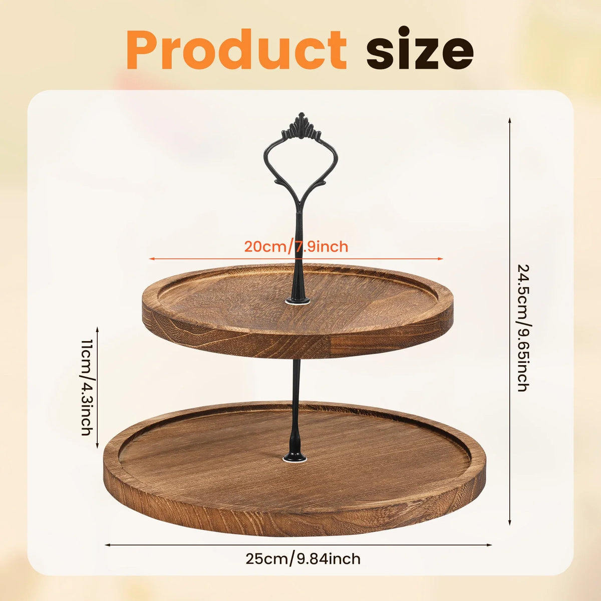 Wooden 2-Tier Round Farmhouse Serving Tray & Cupcake Stand