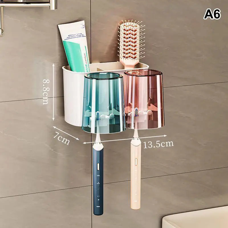 Wall Mounted Toothbrush Holder Rack with Cups – Punch-Free