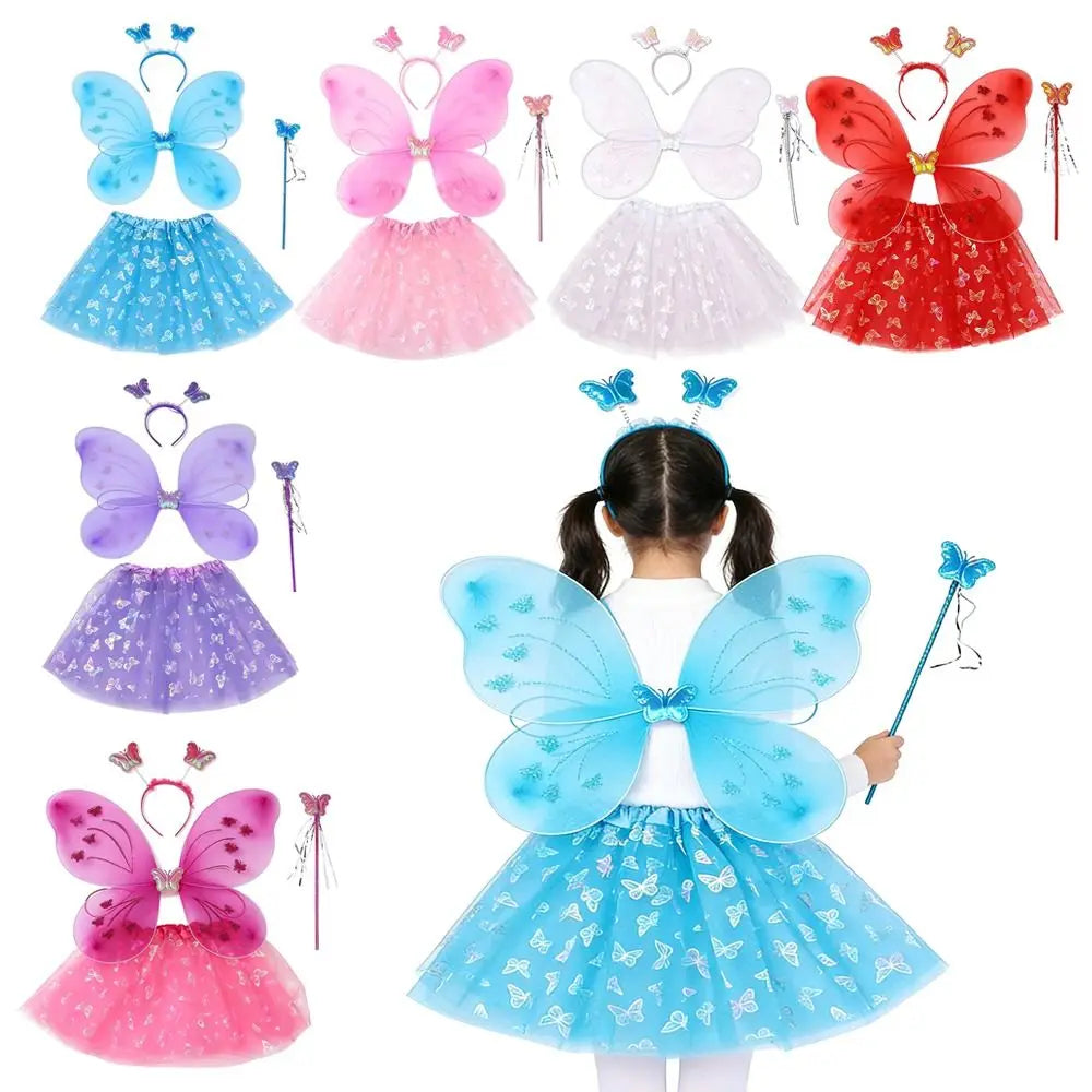 4-Piece Fairy Princess Costume Set – Wings, Wand, Skirt & Headband