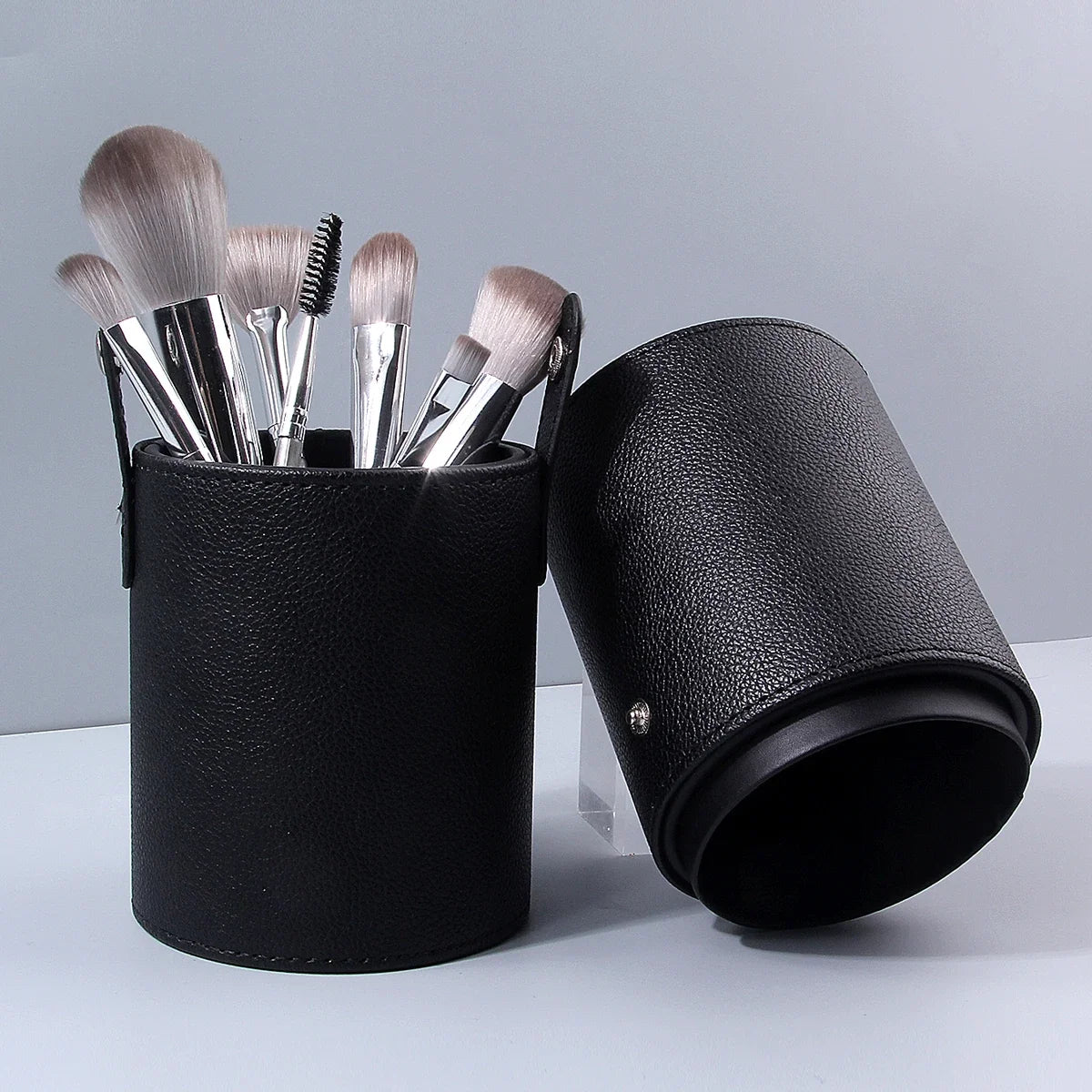 Litchi Leather Makeup Brush Holder – Large Cylinder Storage