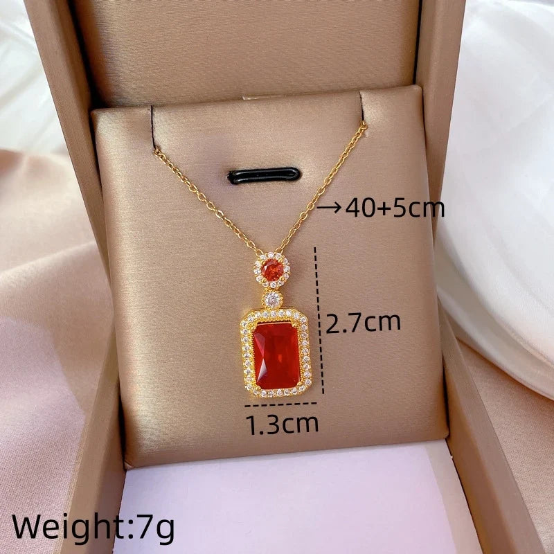 Women's Gold Zirconia Square Pendant Necklace – Stainless Steel