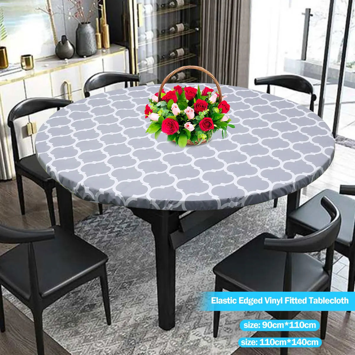 Round Elastic Fitted Vinyl Tablecloth – Waterproof Table Cover