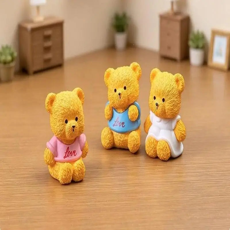 4pcs Cute Couple Bear Mini Figurines – Desktop DIY Décor