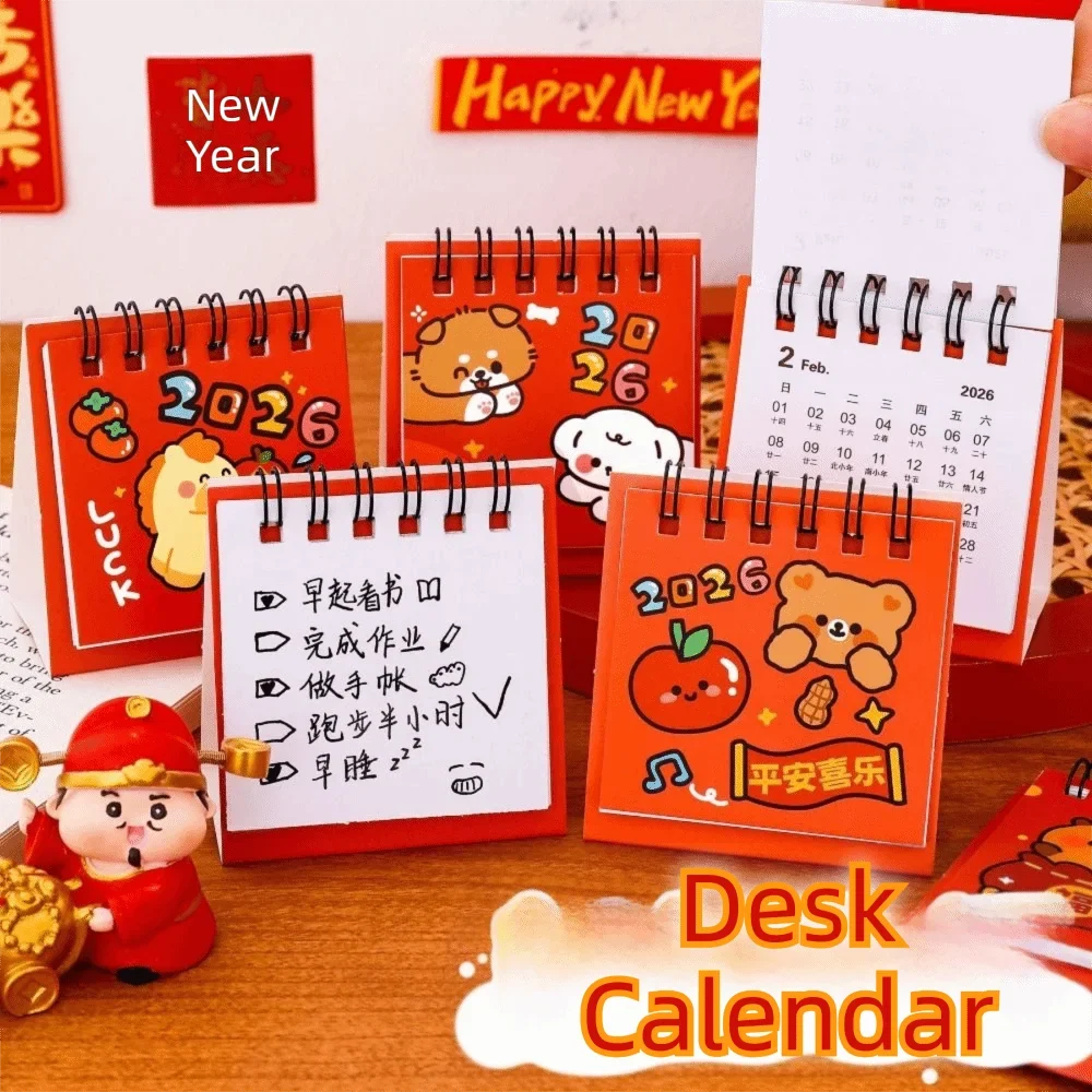 2026 Mini Desk Calendar – Cute Cartoon Coil Binding Monthly Planner