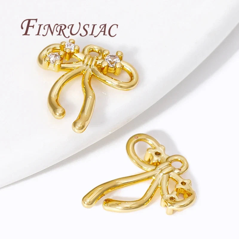 18K Gold Plated Zircon Bow Pendant Charms | DIY Jewelry Findings