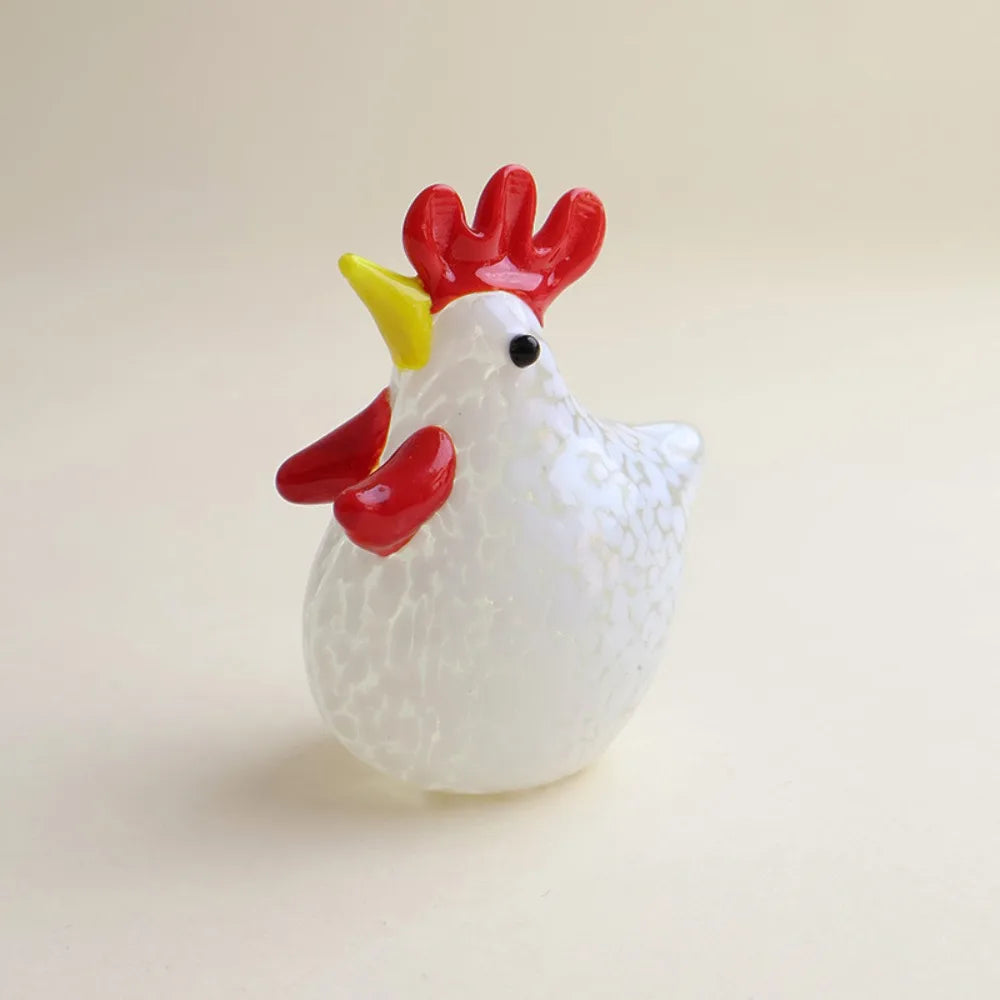 Hand Blown Glass Chicken Figurine – Colorful Miniature Decor