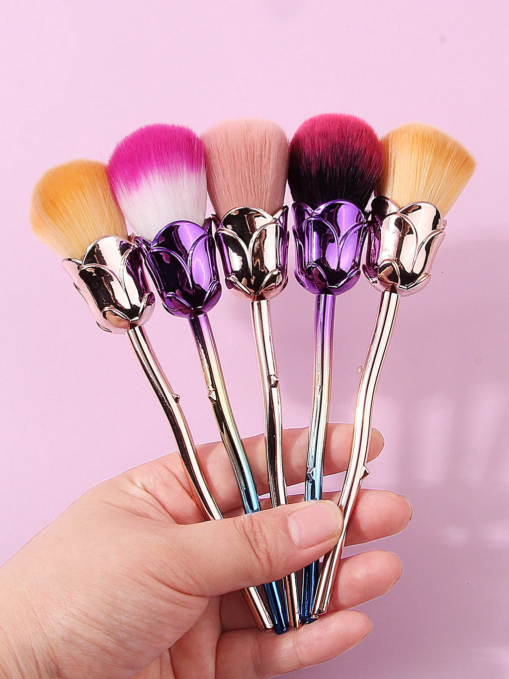 Rose Nail & Makeup Brush Set – Soft Wool Bristles | Nixie