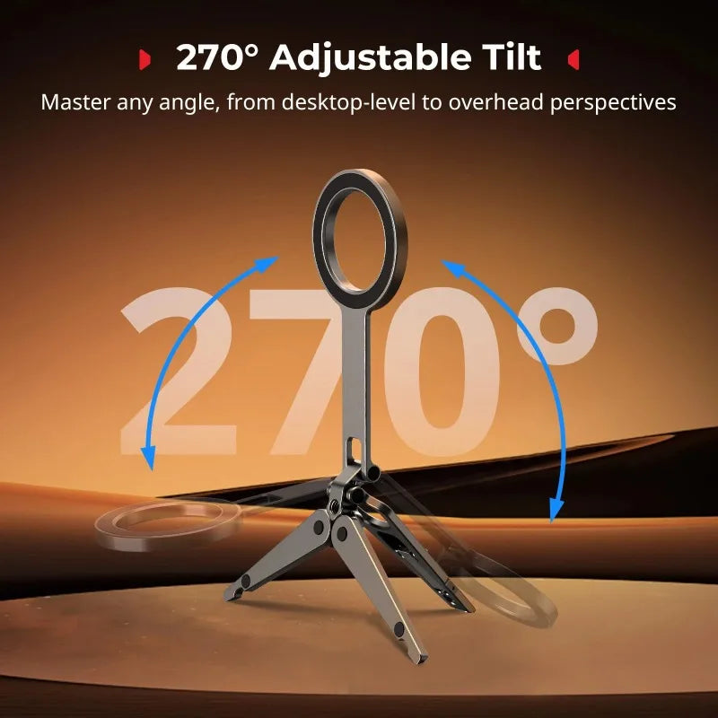 Magnetic Phone Tripod – 270° Tilt, 1/4" Thread, Mini Pocket Mount