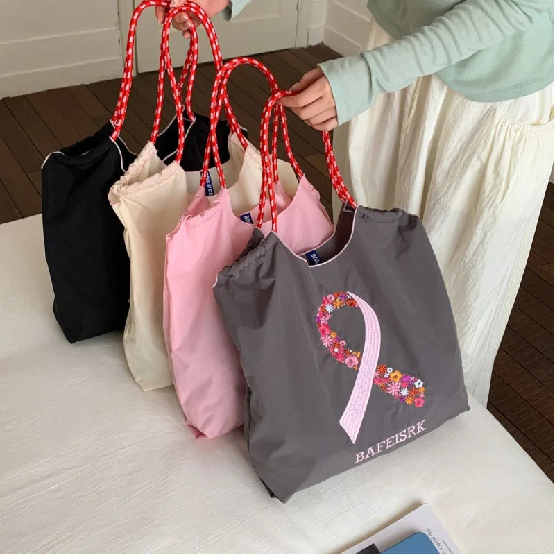 Japanese Embroidered Silk Scarf Large Shoulder Tote Bag for Women