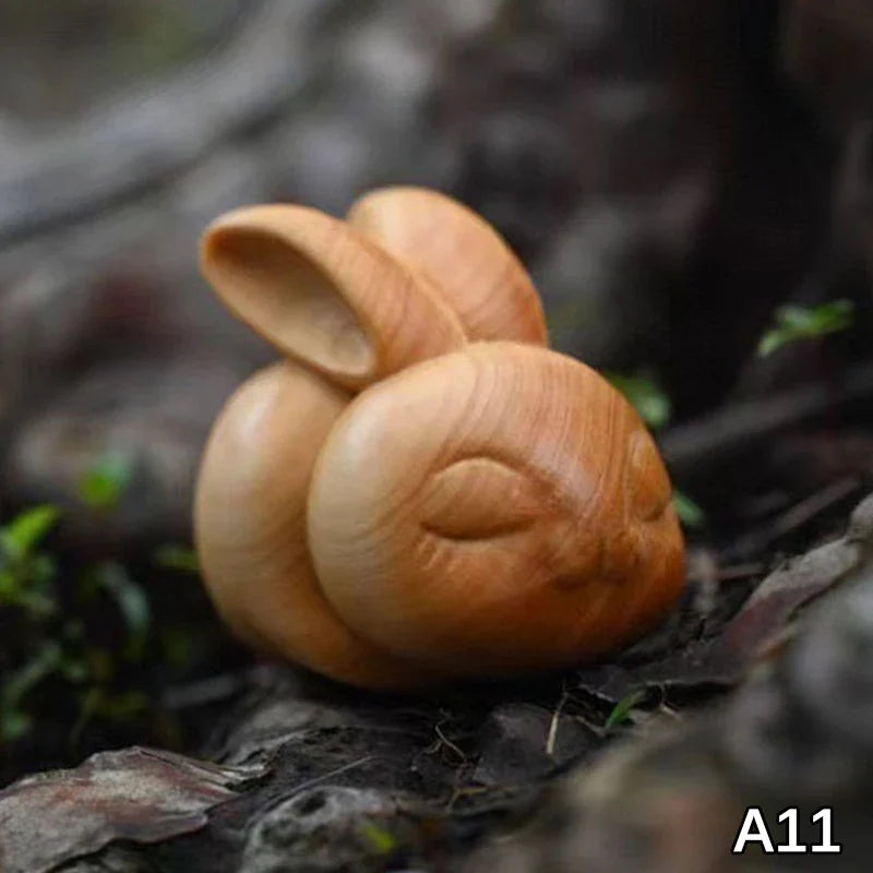 Wood Carved Easter Bunny Figurine – Cute Rabbit Ornament & Gift