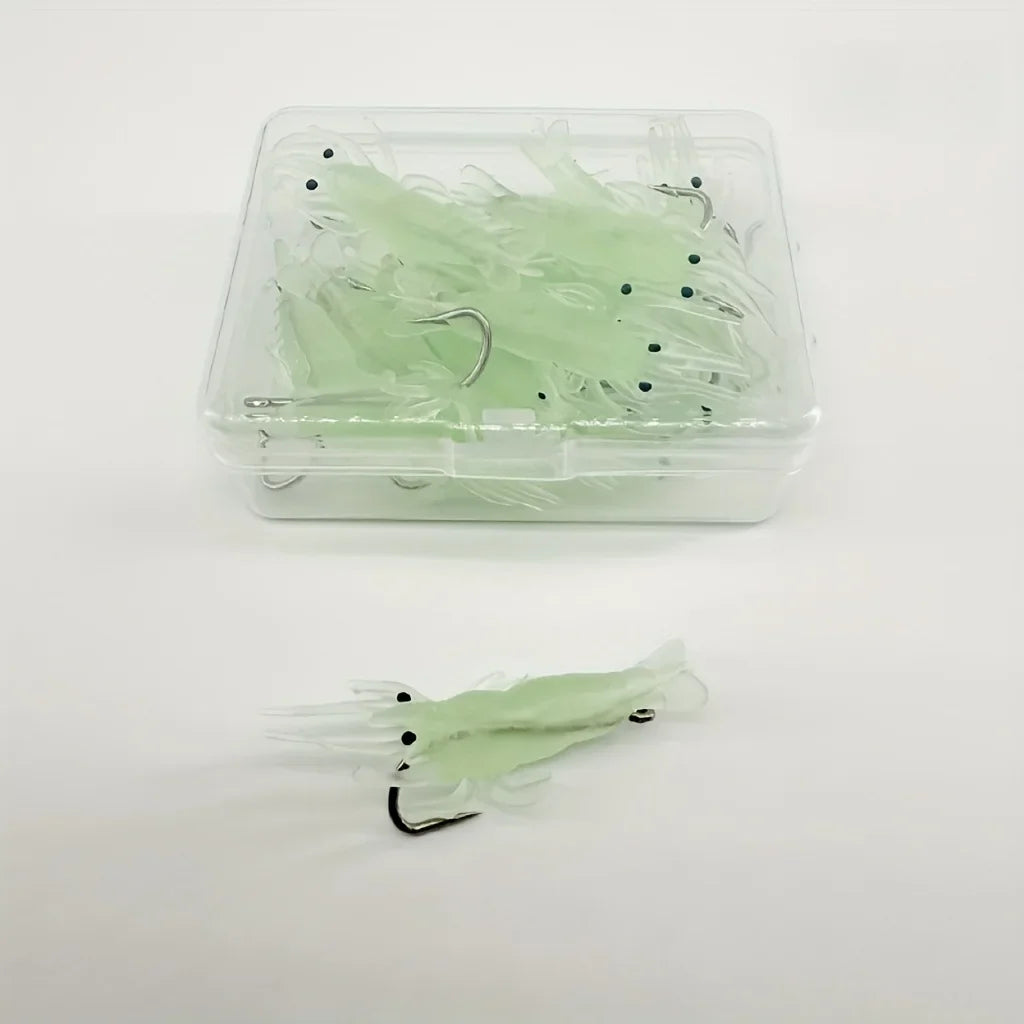 10pcs Luminous Soft Shrimp Lure – Silicone Prawn Sea Fishing Bait