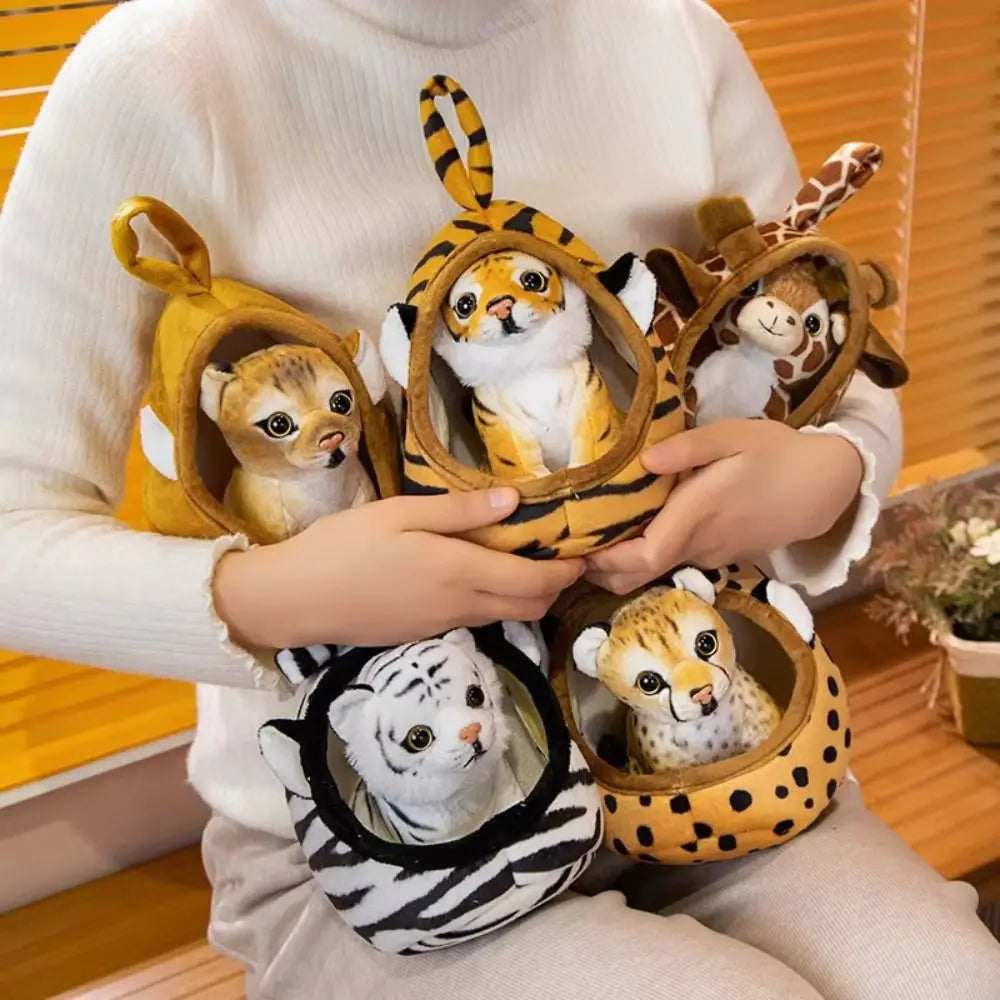 Soft Animal Plush Toy with Nest – Lion Tiger Leopard Doll Gift