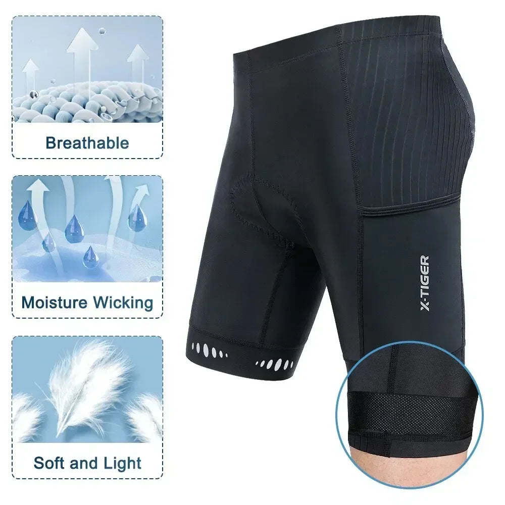 X-TIGER Men's 5D Gel Padded Cycling Shorts | Reflective MTB