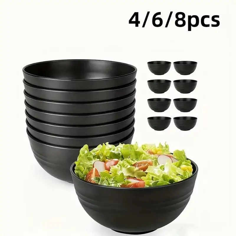 Unbreakable Black Plastic Salad Bowls 4/6/8 Pcs Microwave Safe