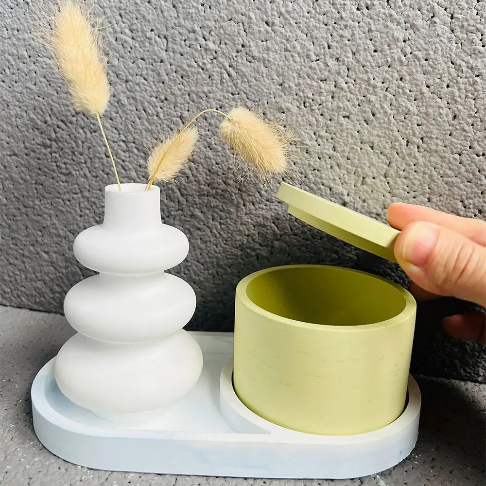 Silicone Round Candle Jar Vase Mold – Resin Plaster Cement DIY