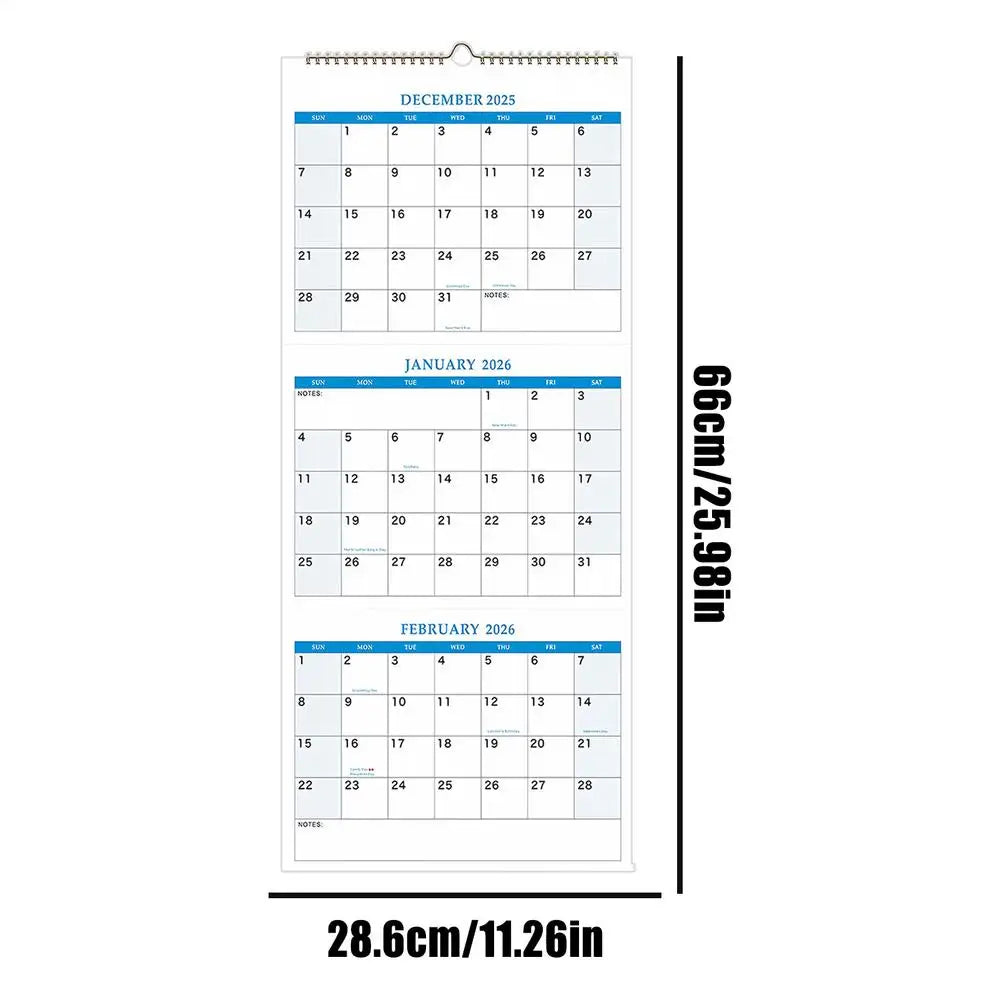 2026 Wall Calendar – 16-Month 3-Month Vertical Planner