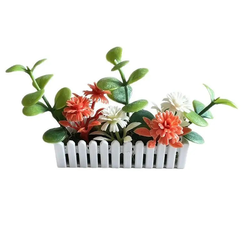 Mini Artificial Potted Flower with Fence – Dollhouse Miniature