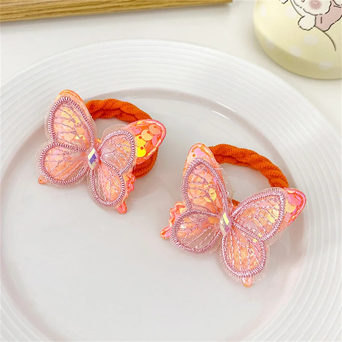 2PCS Sequin Butterfly Hair Ties for Girls – Elastic Ponytail Bands