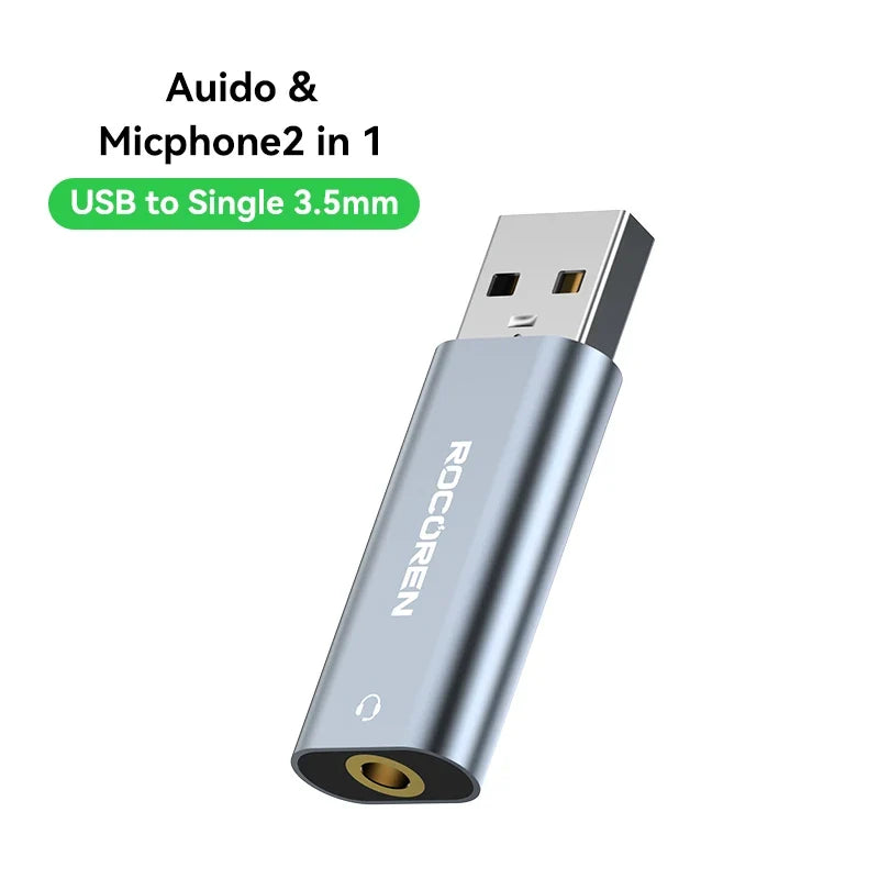 Rocoren USB to 3.5mm Sound Card Adapter – Headphone & Mic