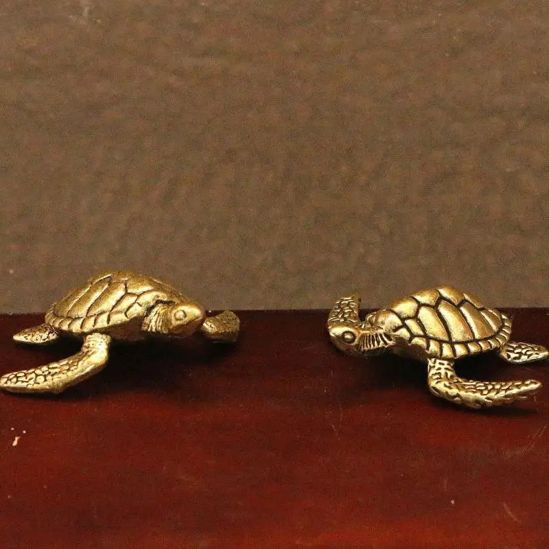 Mini Solid Brass Sea Turtle Figurine – Antique Hand-Carved Decor