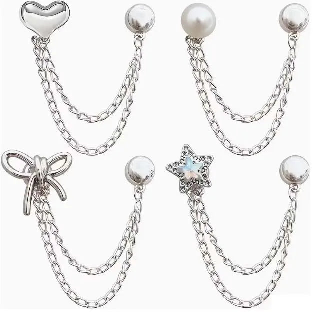 Decorative Button Chain Clips for Shirts, Jeans & Sleeves | 4/8pcs