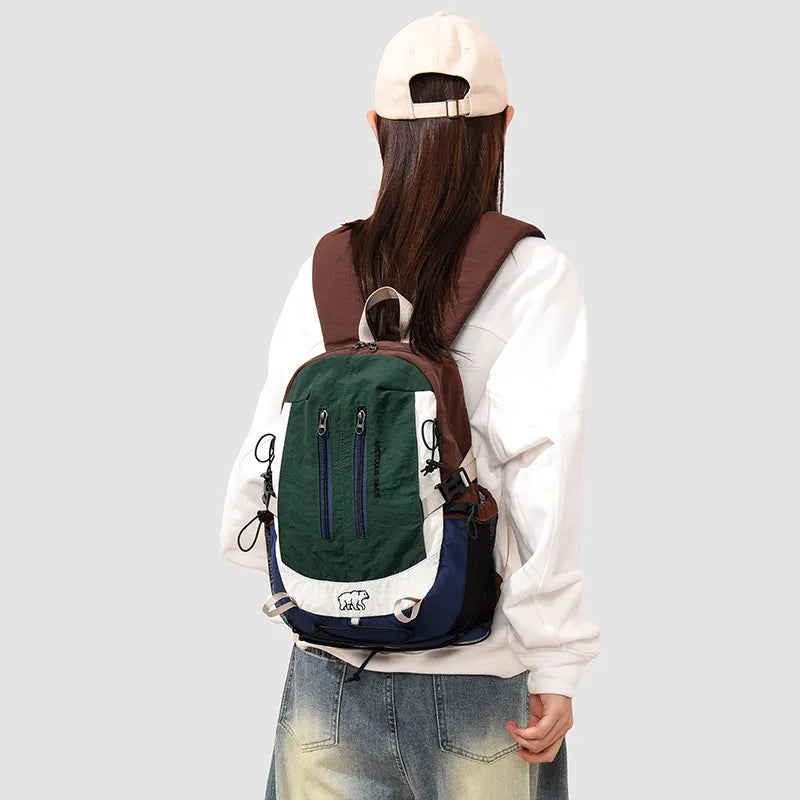 Color-Block Patchwork Backpack – Lightweight Travel Bag Women