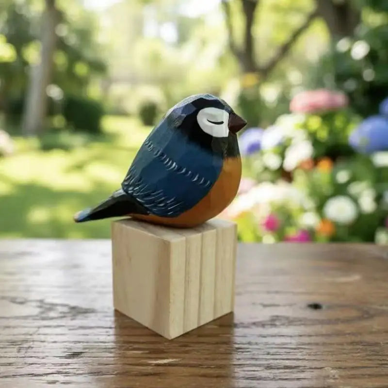 Hand Carved Wooden Bird Figurine – Hand Painted Colorful Decor