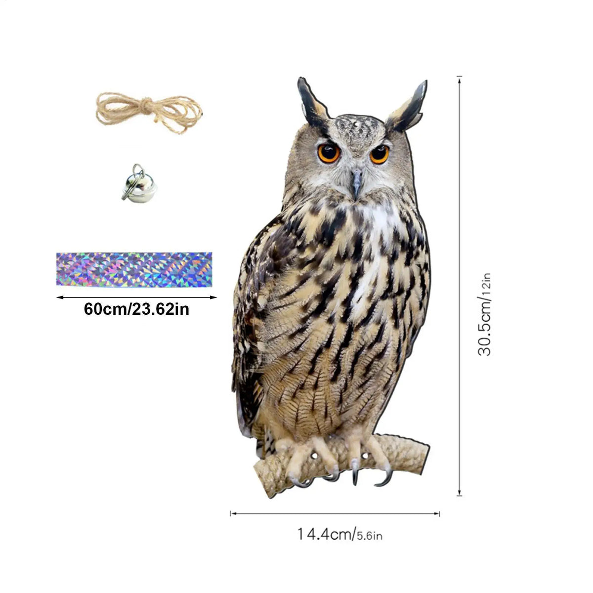 Fake Owl Decoy with Bells – Hanging Waterproof Bird Repeller