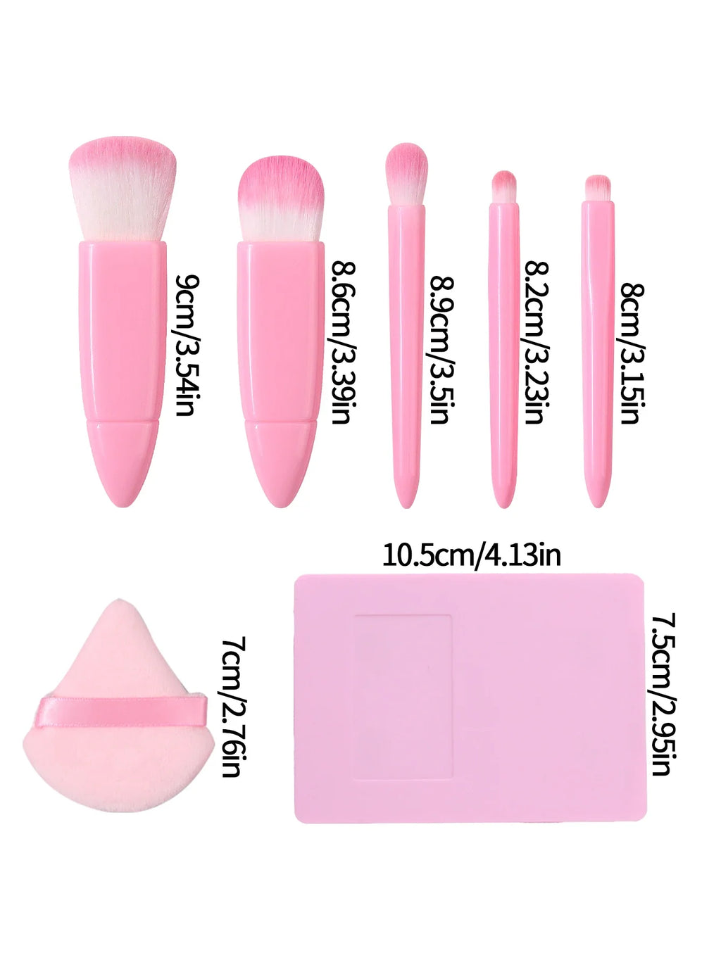 Pink Makeup Brush Set with Mirror – 7-Piece Travel Beauty Kit