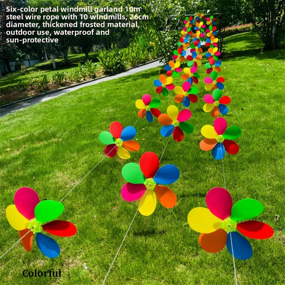 10-Pack Colorful Pinwheel Windmill String – 26cm, 10m Wire Rope