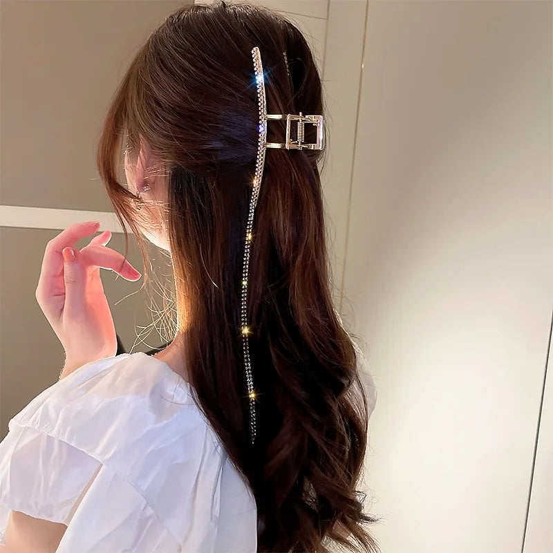 Snake Crystal Tassel Hair Claw Clips – Geometric Metal Women