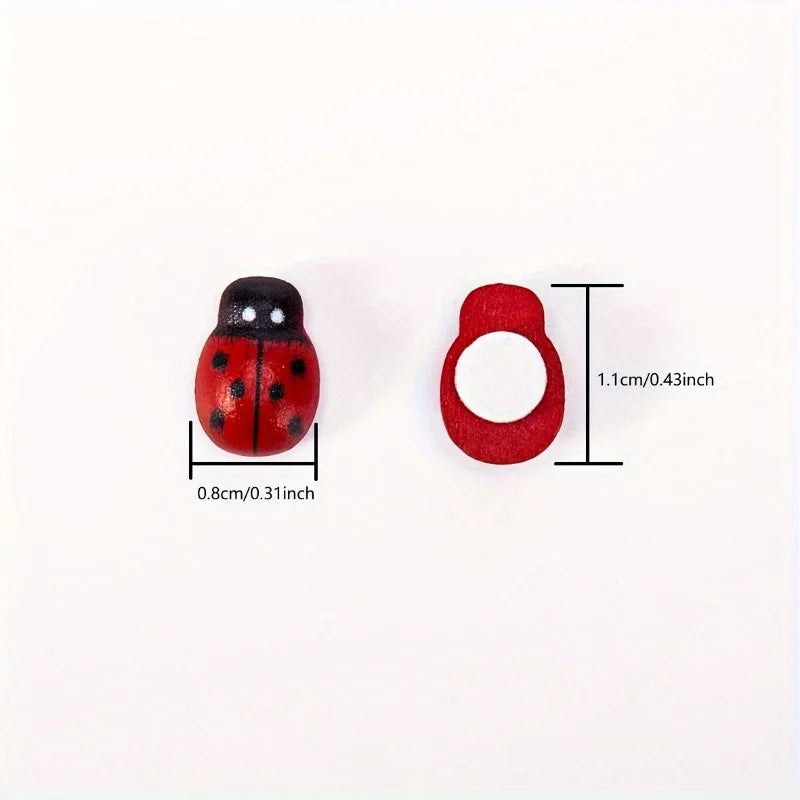 100Pcs Wooden Mini Ladybug Stickers – Self-Adhesive DIY Craft